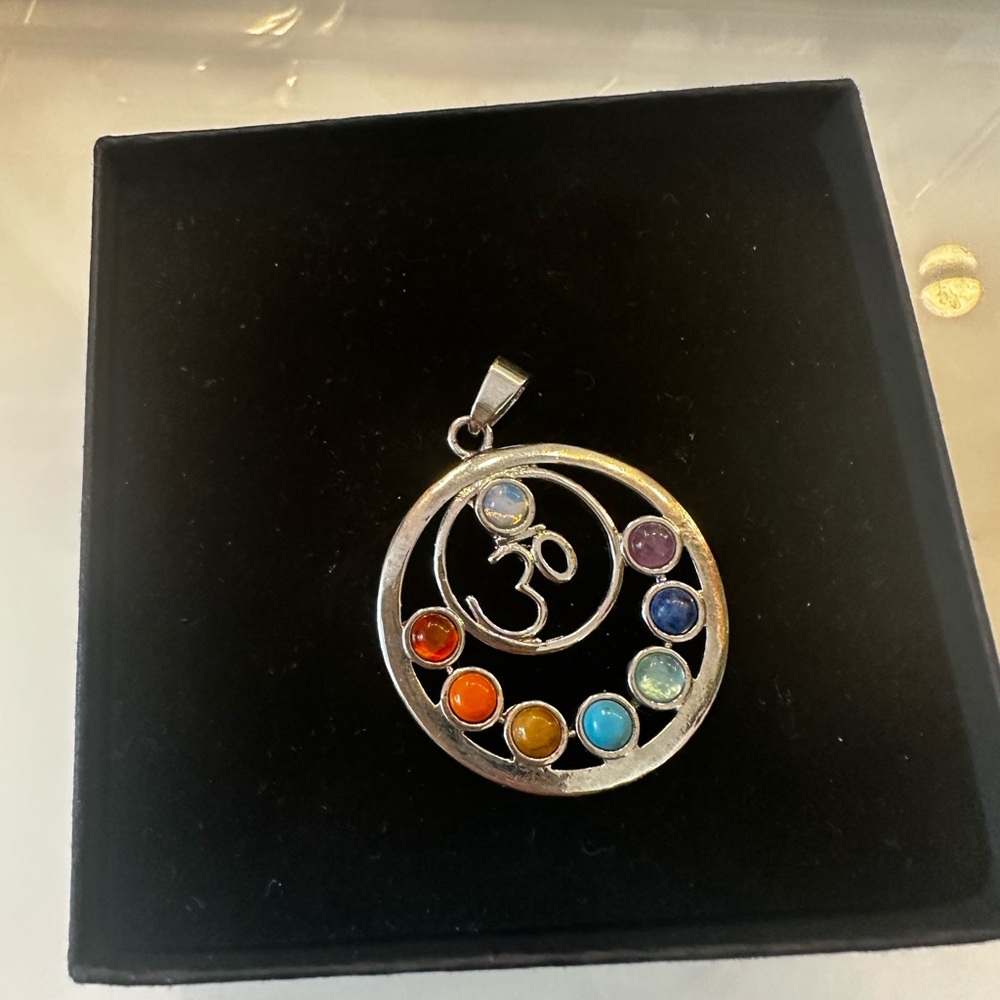 Silver Chakra Pendant with Multicolor Stones